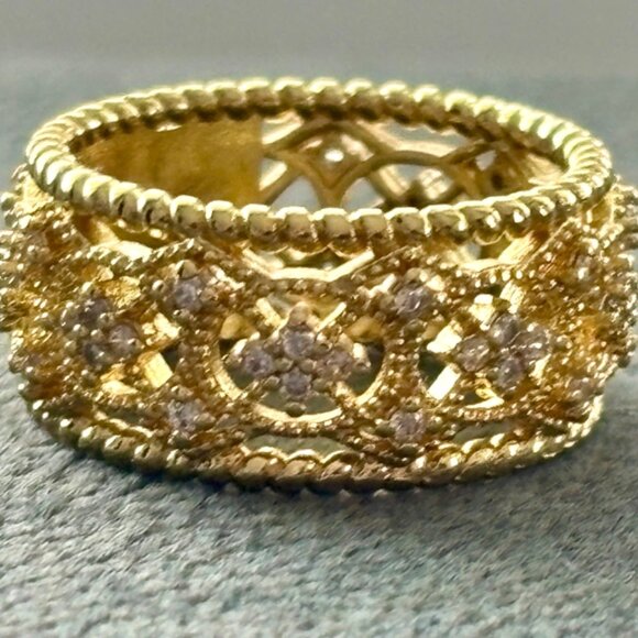 Filigree Band Ring With Intricate Design & Diamond Accents 7 - Picture 6 of 6